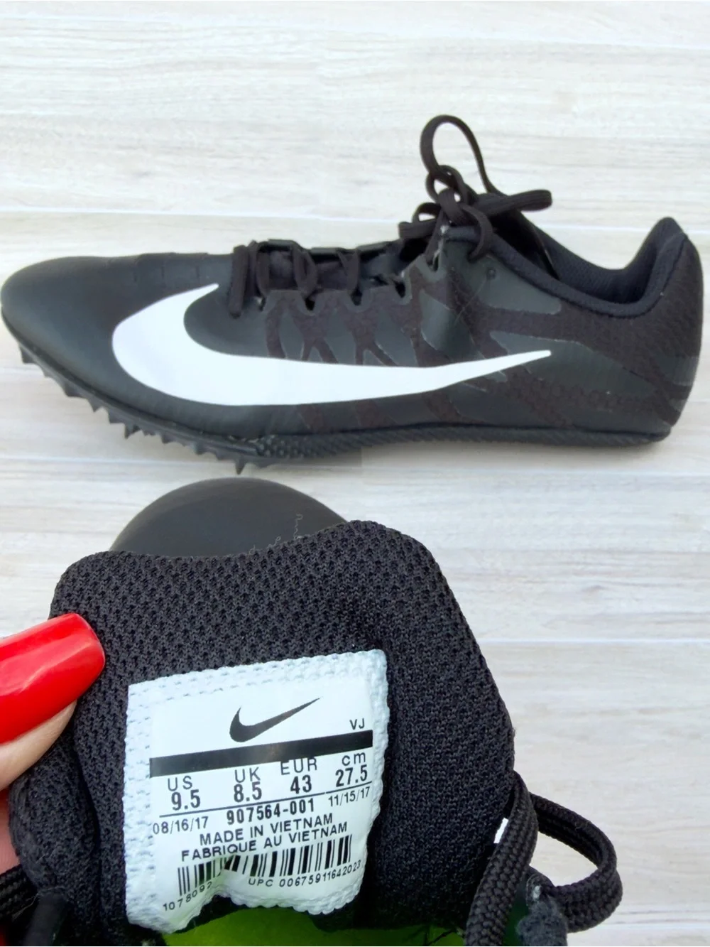 Nike Zoom Rival S Track Spikes Men’s 9.5 Black White Sprint Shoes w/ Bag